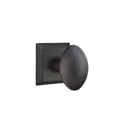 Emtek Hammered Egg Knob with Quincy Rosette in Flat Black