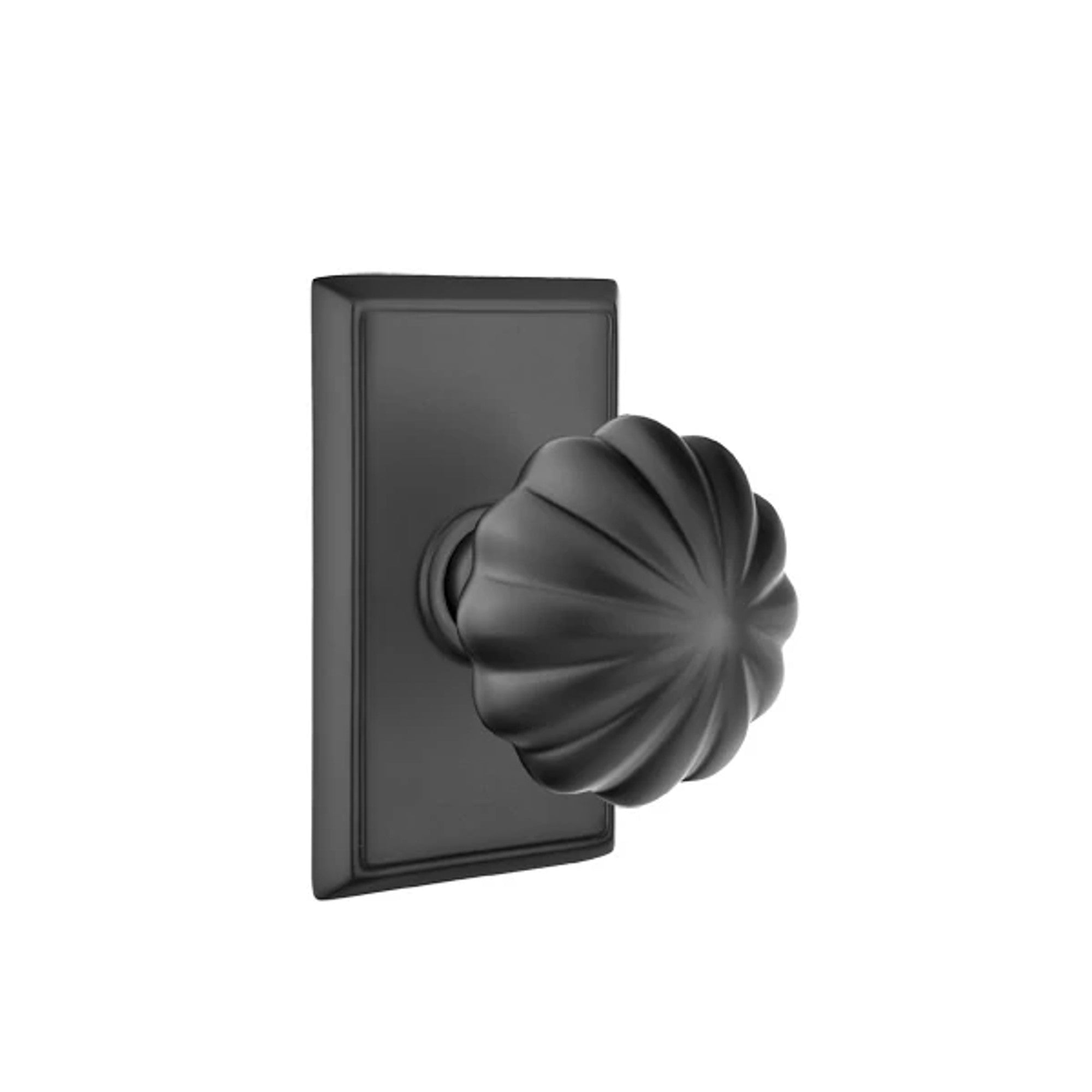 Emtek Melon Knob with Rectangular Rosette in Flat Black