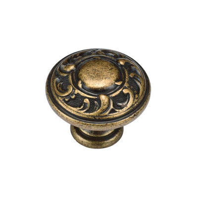 Ashley Norton MB4401 Decorated Round Knob in Distressed Brass