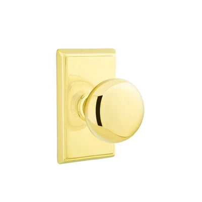 Emtek Providence Knob with Rectangular Rosette in Unlacquered Brass