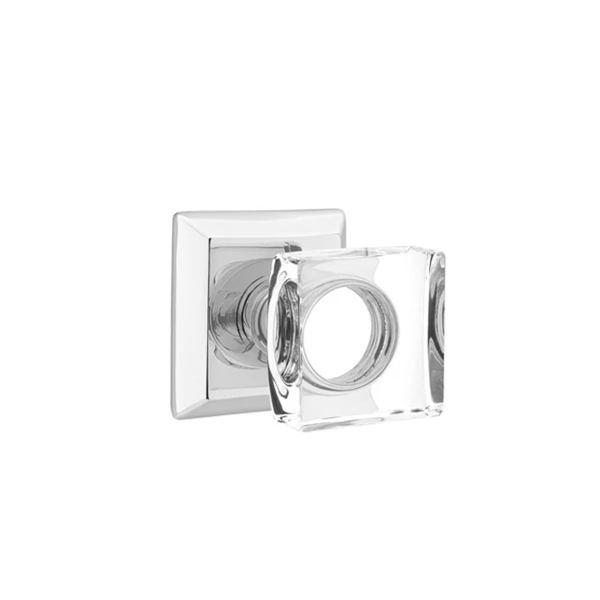 Emtek Modern Square Glass Knob with Quincy Rosette in Polished Chrome