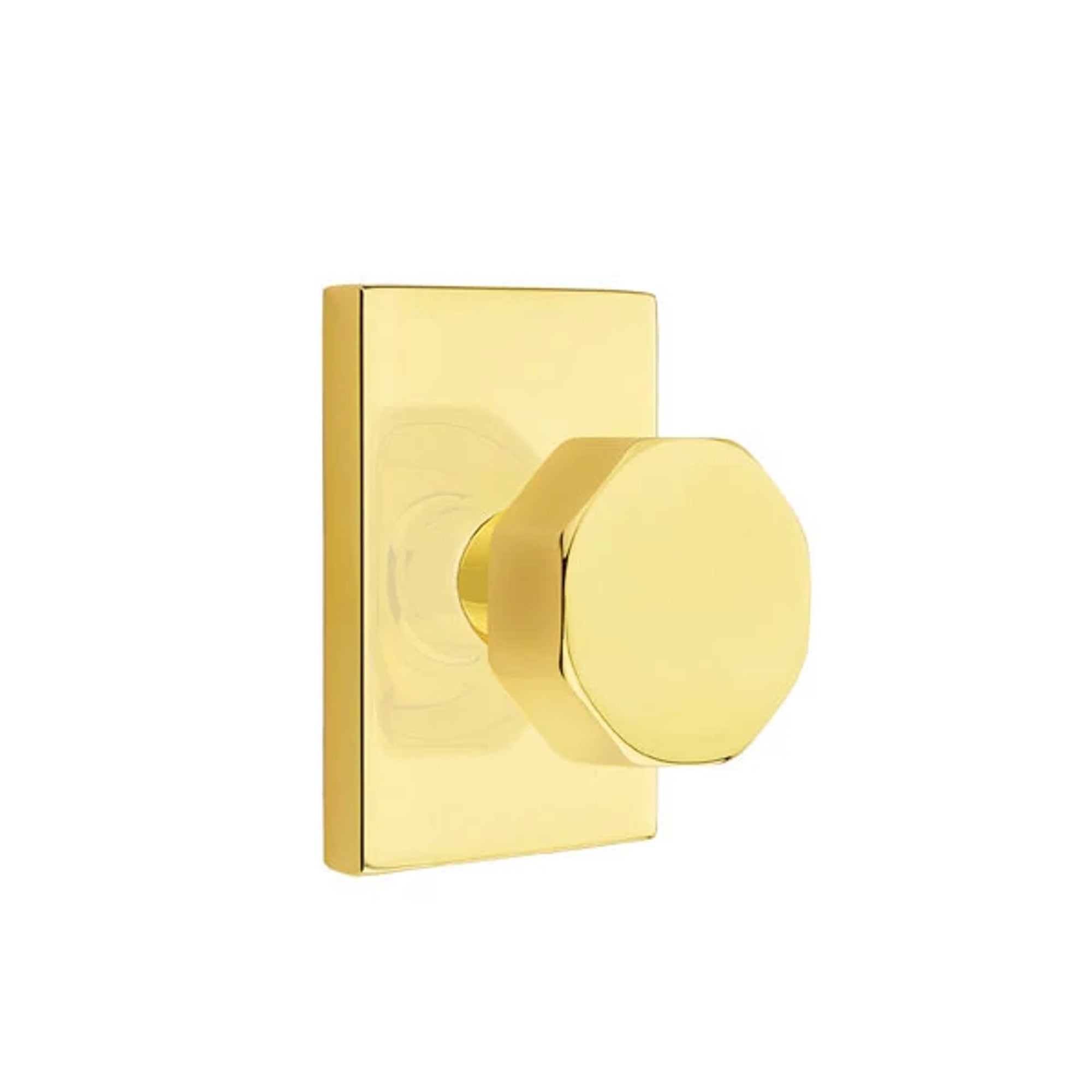 Emtek Octagon Knob with Modern Rectangular Rosette in Unlacquered Brass