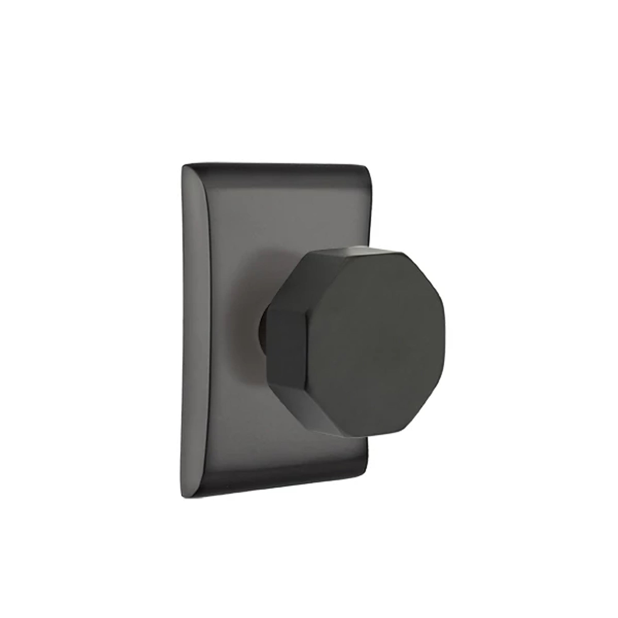 Emtek Octagon Knob with Neos Rosette in Flat Black