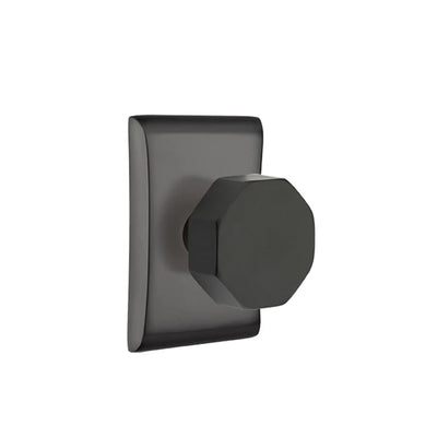 Emtek Octagon Knob with Neos Rosette in Flat Black