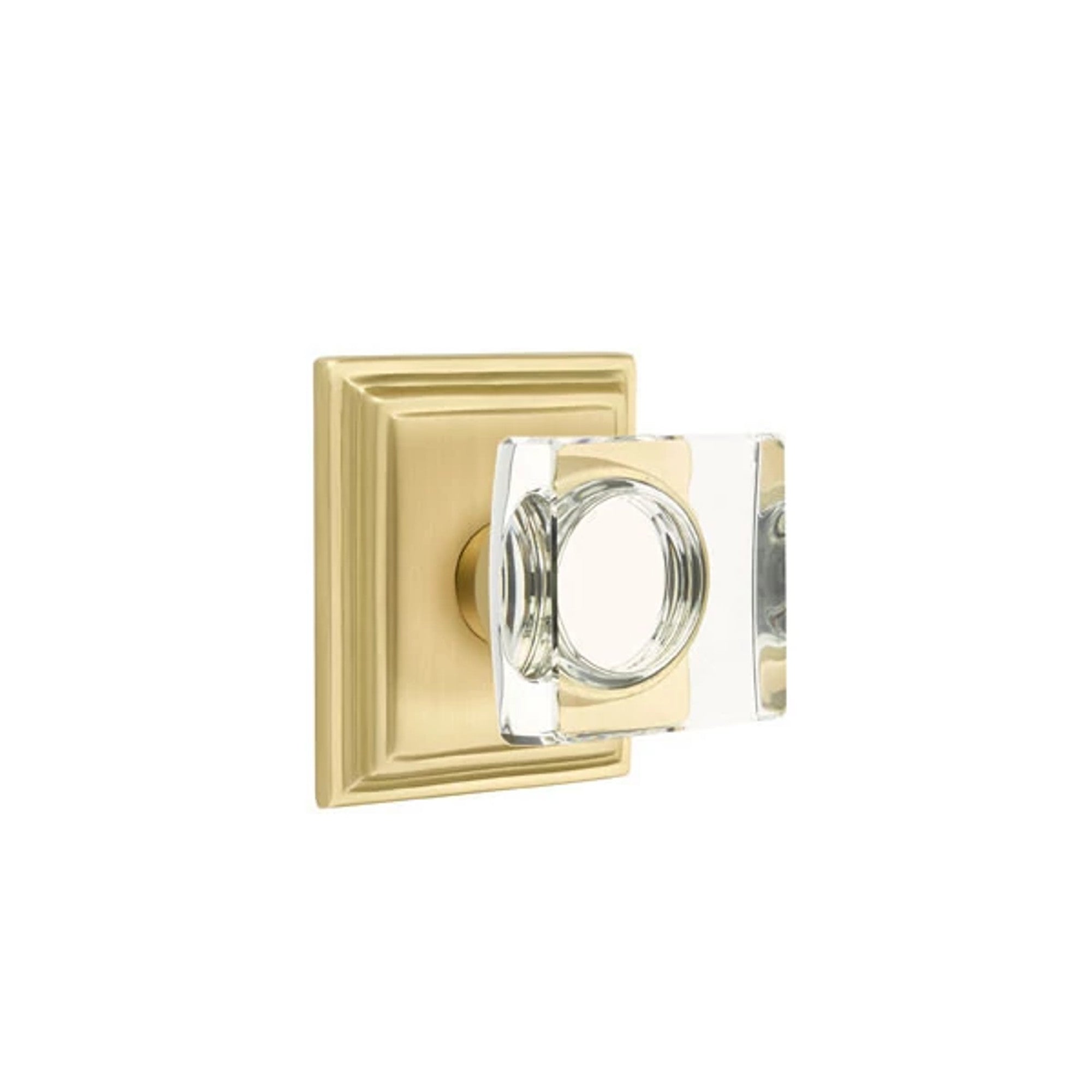 Emtek Modern Square Glass Knob with Wilshire Rosette in Satin Brass