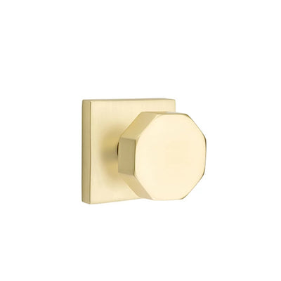 Emtek Octagon Knob with Square Rosette in Satin Brass