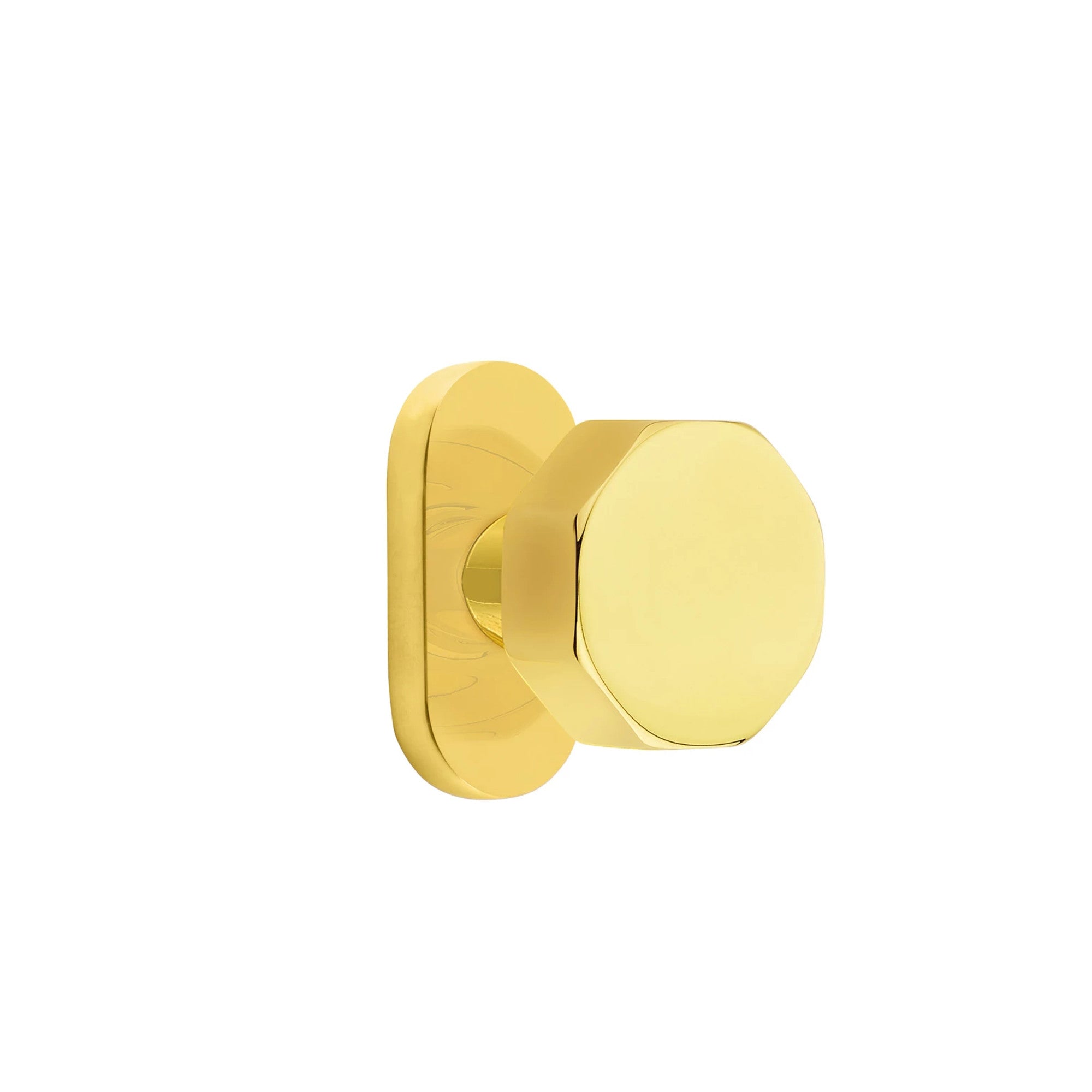 Emtek Octagon Knob with Oval Stretto 1-1/2" x 3" in Unlacquered Brass