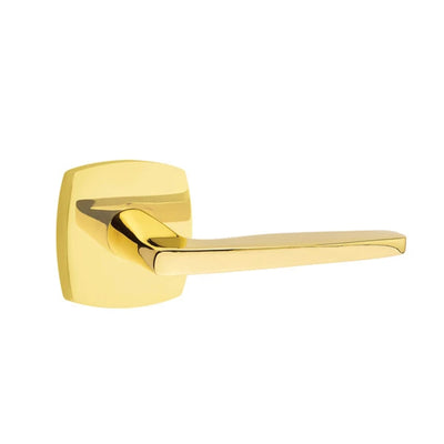 Emtek Hermes Lever with Urban Modern Rosette in Unlacquered Brass
