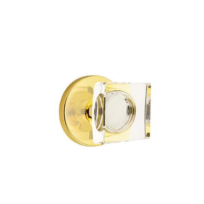 Emtek Modern Square Glass Knob with Disk Rosette in Unlacquered Brass