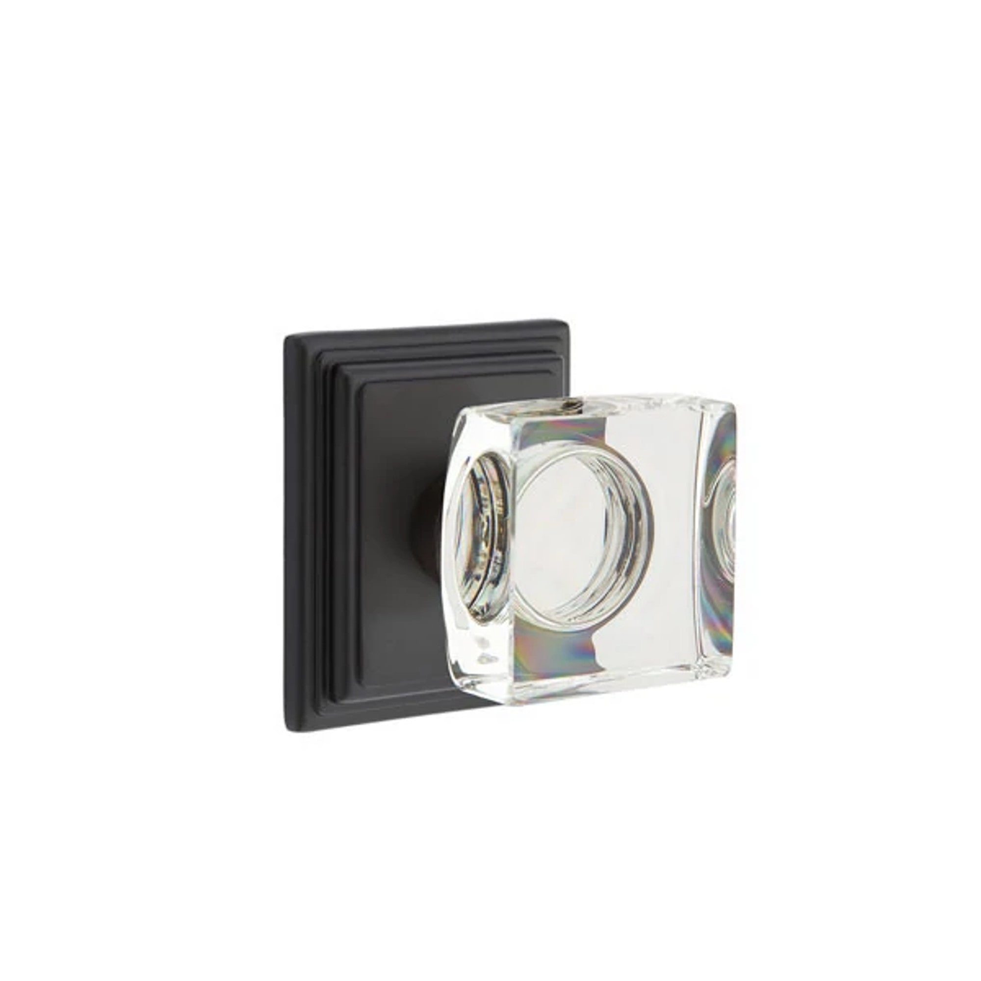 Emtek Modern Square Glass Knob with Wilshire Rosette in Flat Black
