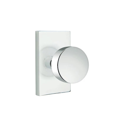 Emtek Round Knob with Modern Rectangular Rosette in Polished Chrome