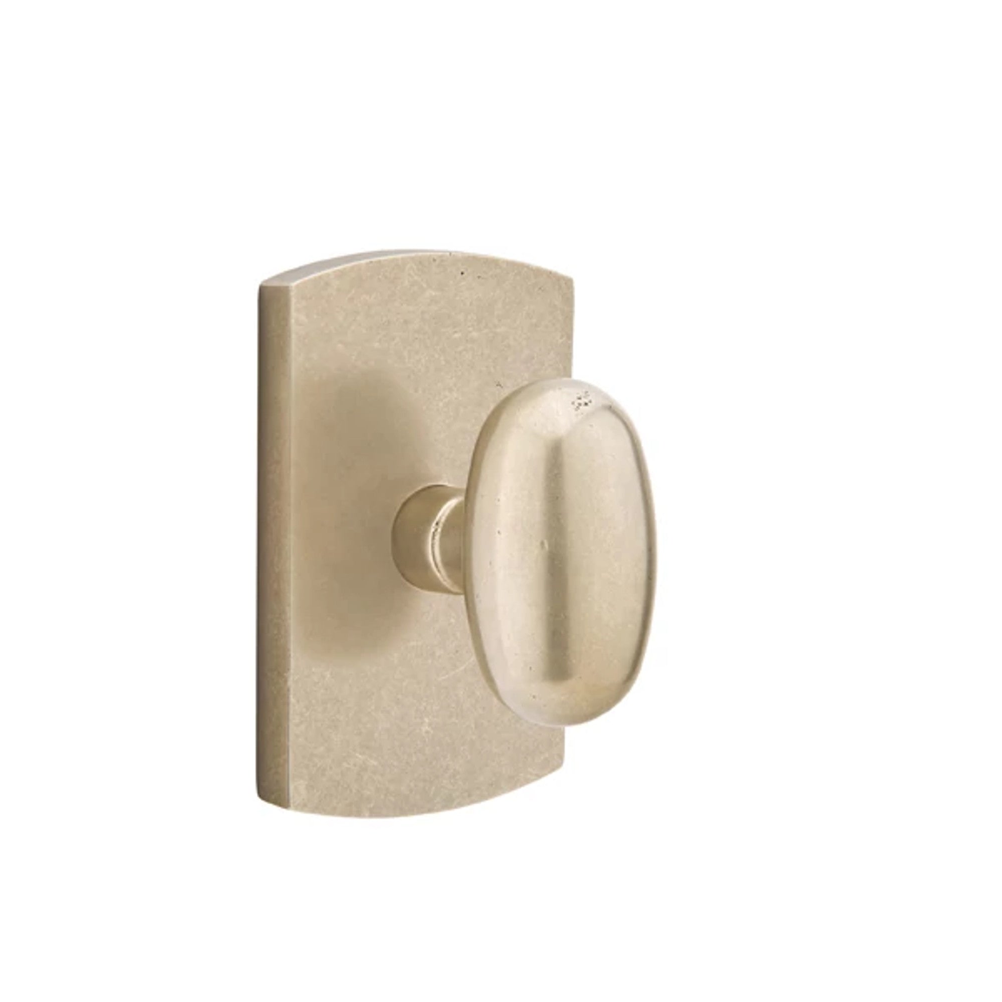 Emtek Egg Bronze Knob with #4 Rosette in Tumbled White Bronze