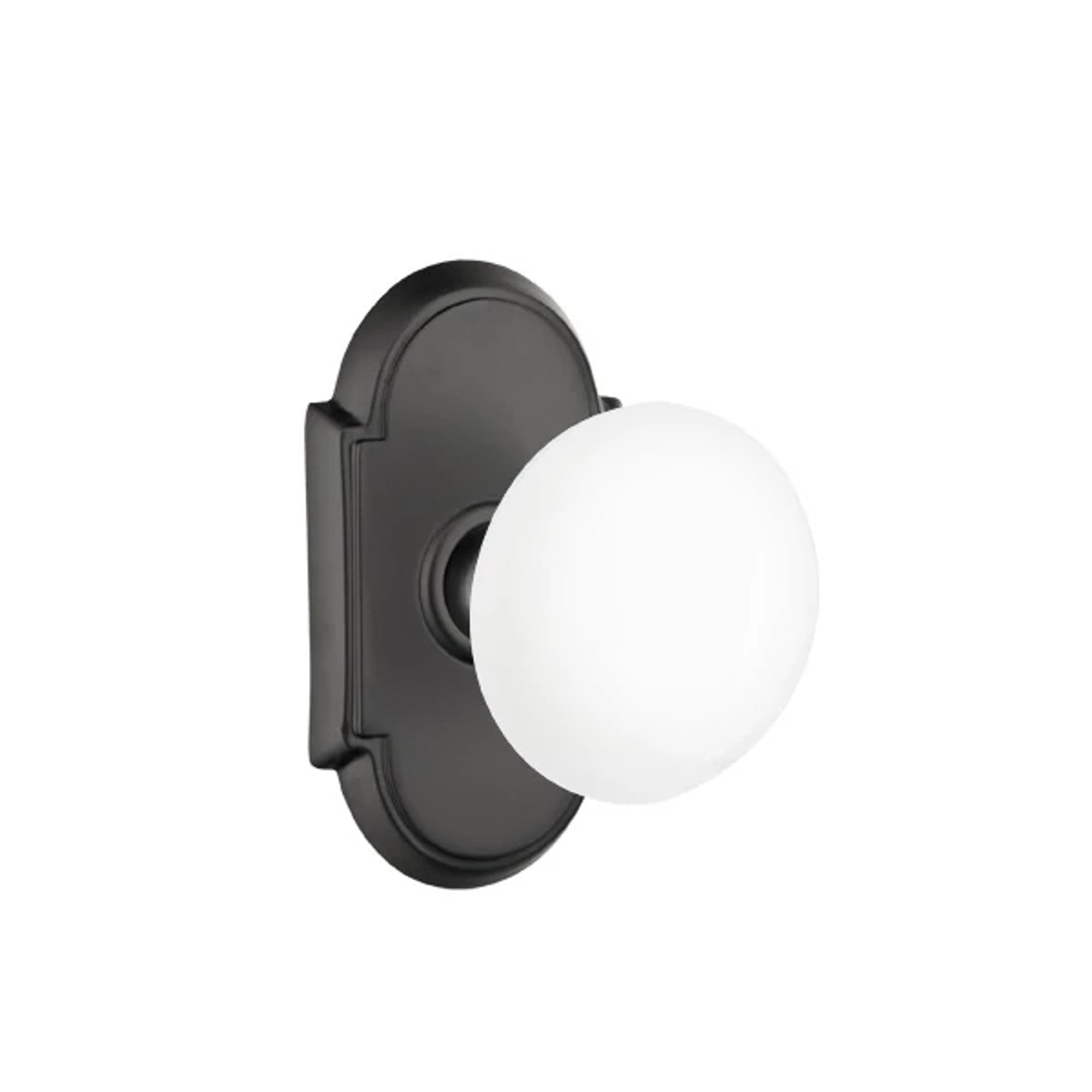 Emtek Ice White Knob with #8 Rosette in Flat Black