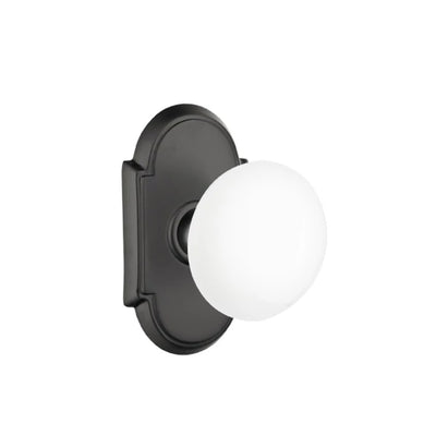 Emtek Ice White Knob with #8 Rosette in Flat Black