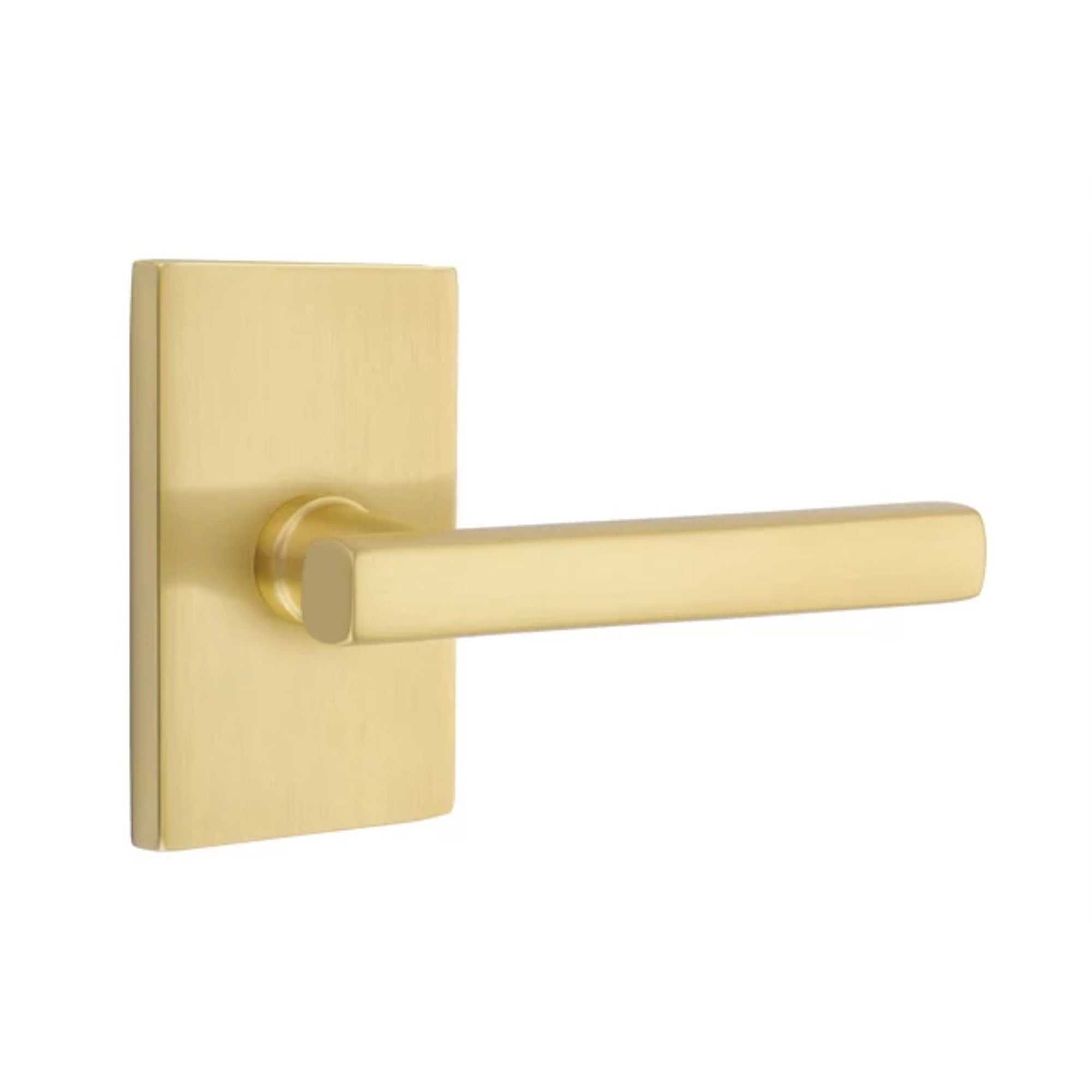 Emtek Freestone Lever with Modern Rectangular Rosette in Satin Brass
