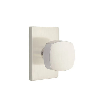 Emtek Freestone Knob with Modern Rectangular Rosette in Satin Nickel