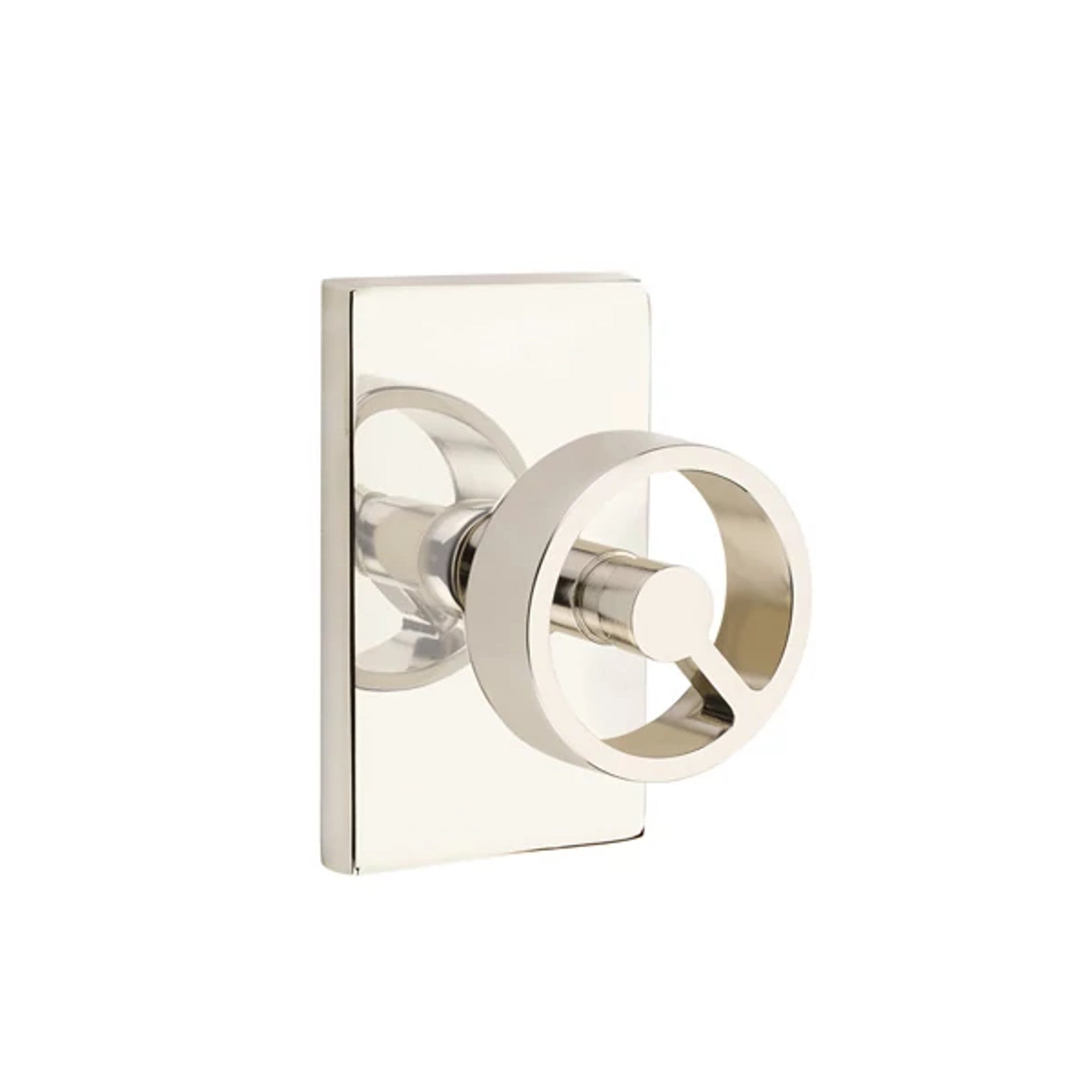 Emtek Spoke Knob with Modern Rectangular Rosette in Polished Nickel