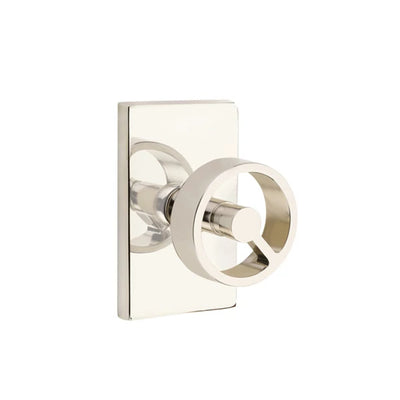 Emtek Spoke Knob with Modern Rectangular Rosette in Polished Nickel