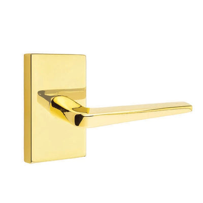 Emtek Athena Lever with Modern Rectangular Rosette in Unlacquered Brass