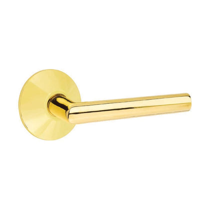Emtek Stuttgart Lever with Modern Rosette in Unlacquered Brass