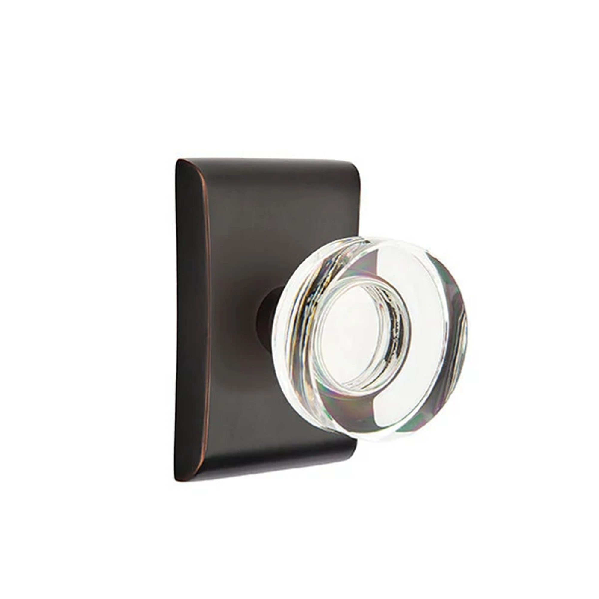 Emtek Modern Disc Glass Knob with Neos Rosette in Oil Rubbed Bronze
