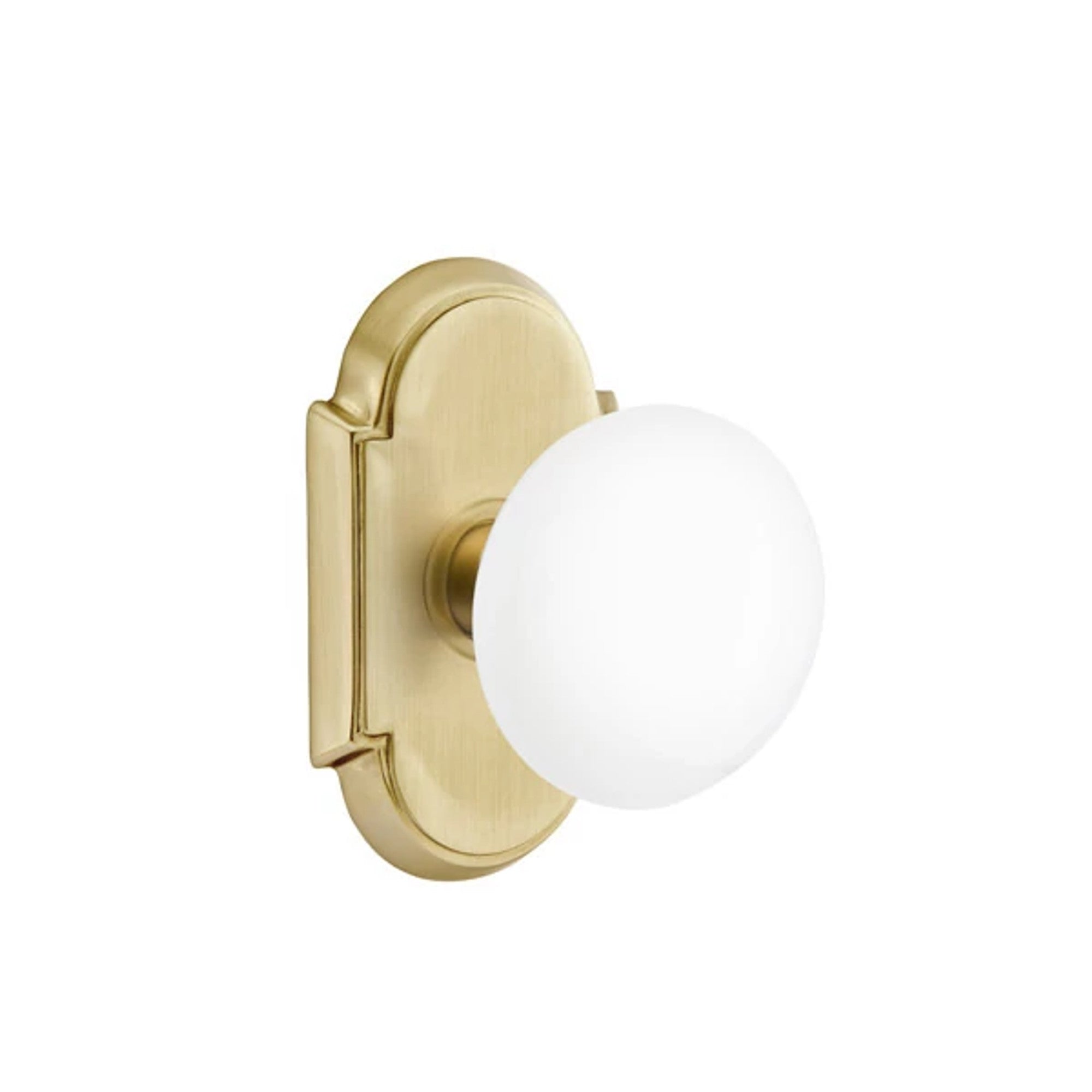 Emtek Ice White Knob with #8 Rosette in Satin Brass