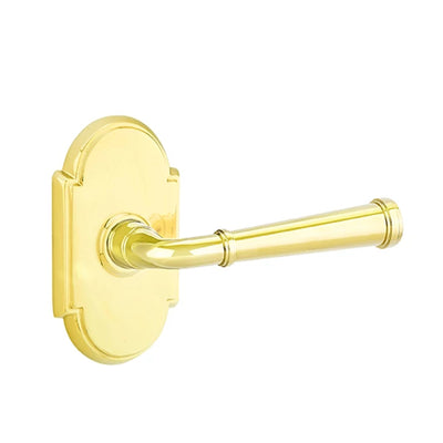 Emtek Merrimack Lever with #8 Rosette in Unlacquered Brass