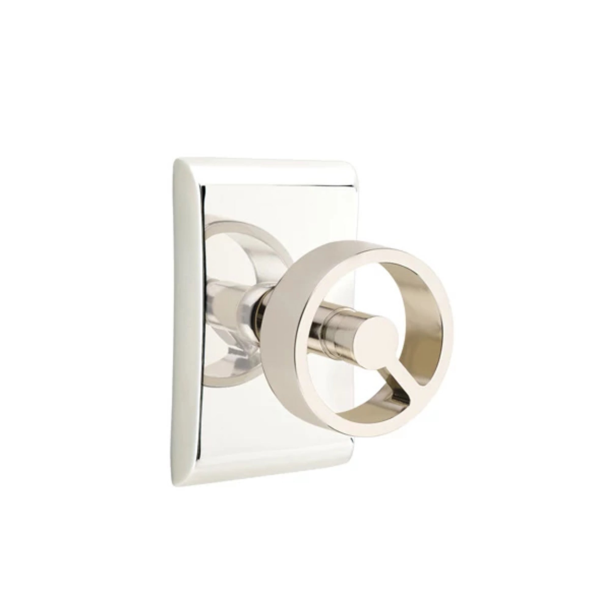 Emtek Spoke Knob with Neos Rosette in Polished Nickel