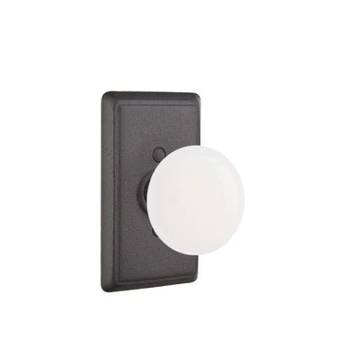 Emtek Madison Ivory Knob with #3 Rosette in Flat Black Steel
