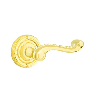 Emtek Rope Lever with Ribbon & Reed Rosette in Unlacquered Brass