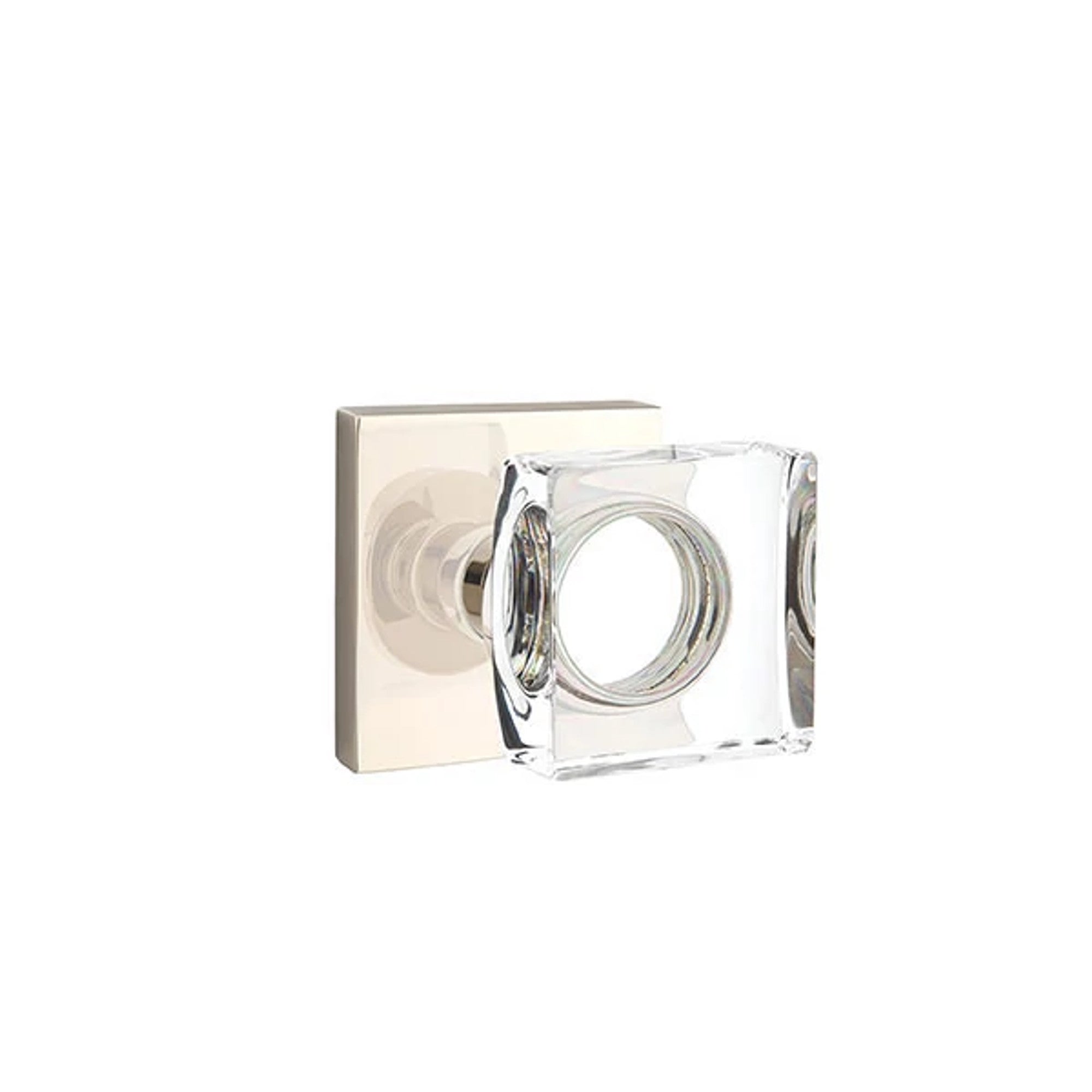 Emtek Modern Square Glass Knob with Square Rosette in Polished Nickel