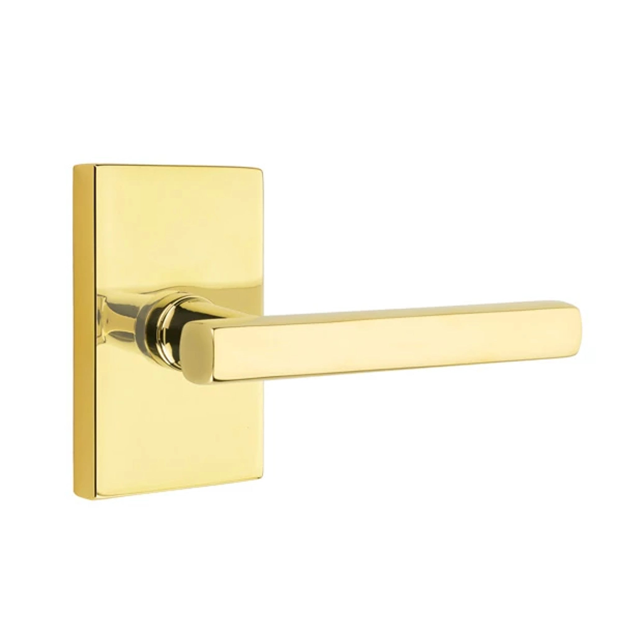 Emtek Freestone Lever with Modern Rectangular Rosette in Unlacquered Brass