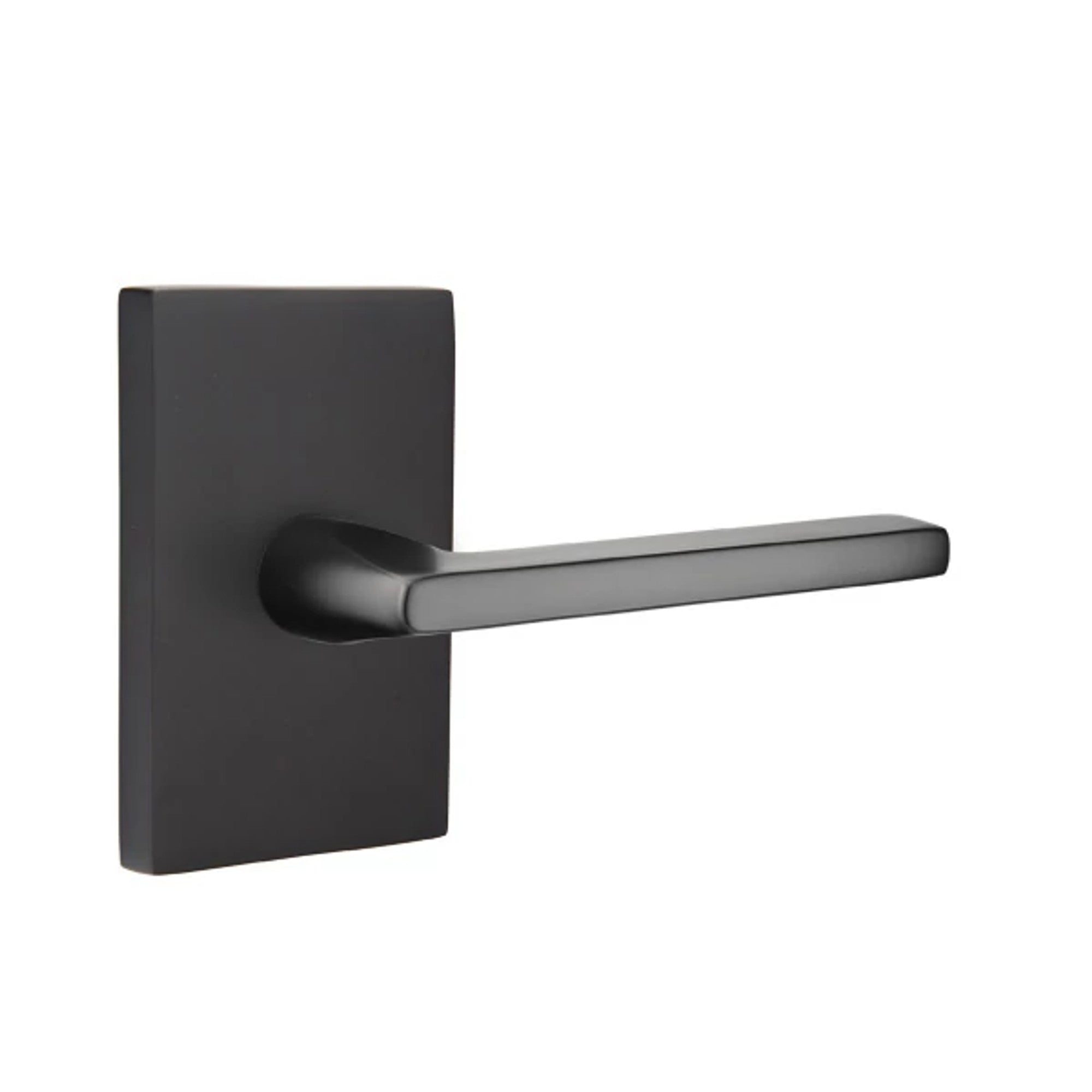 Emtek Helios Lever with Modern Rectangular Rosette in Flat Black