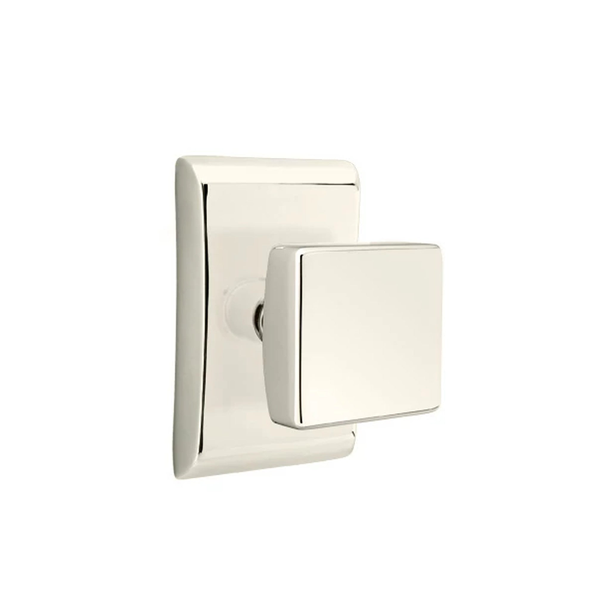 Emtek Square Knob with Neos Rosette in Polished Nickel