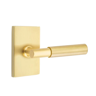 Emtek Myles Lever with Modern Rectangular Rosette in Satin Brass
