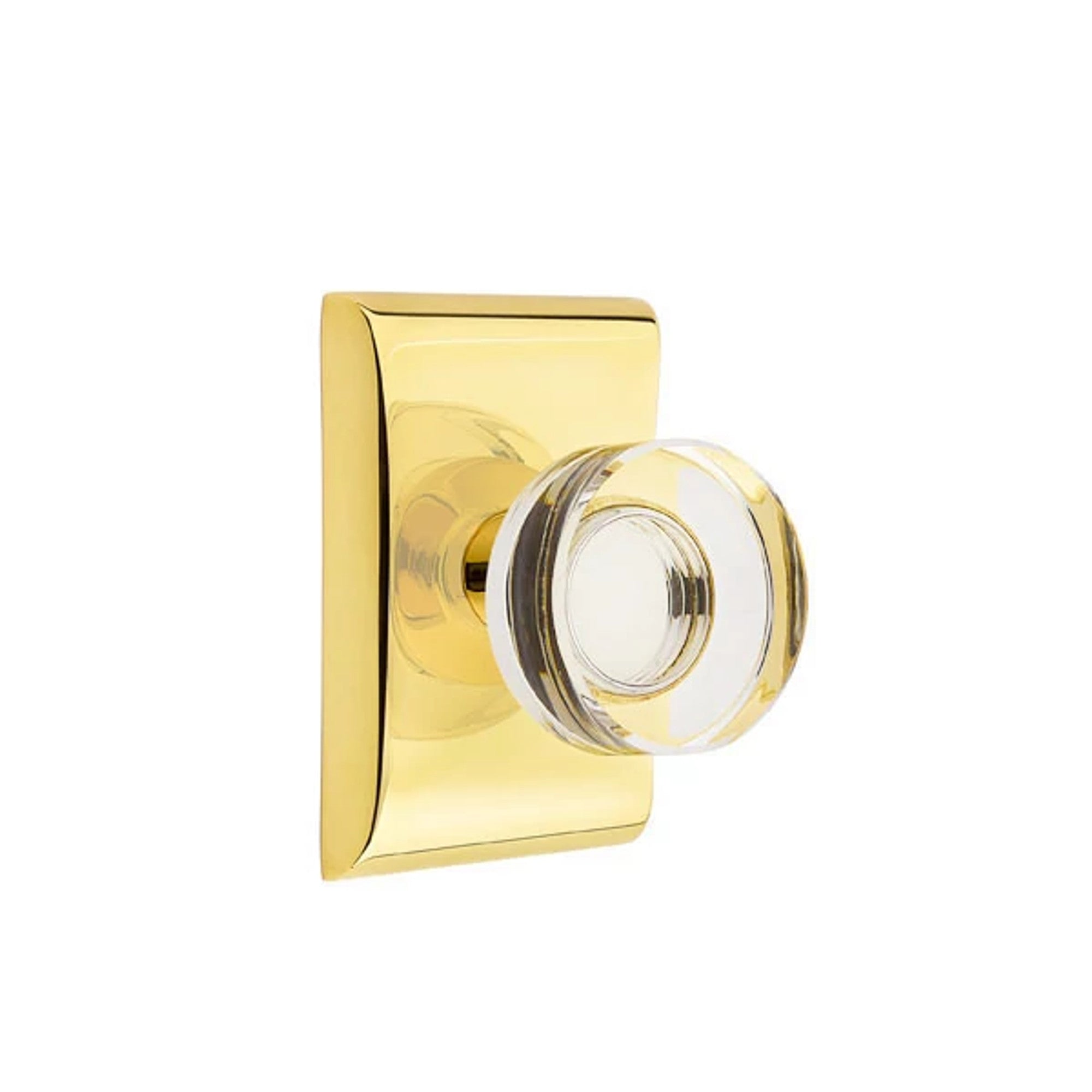 Emtek Modern Disc Glass Knob with Neos Rosette in Unlacquered Brass