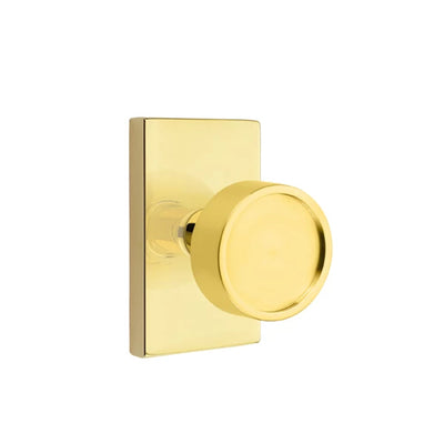 Emtek Verve Knob with Modern Rectangular Rosette in Unlacquered Brass