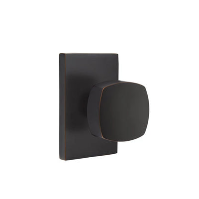 Emtek Freestone Knob with Modern Rectangular Rosette in Oil Rubbed Bronze