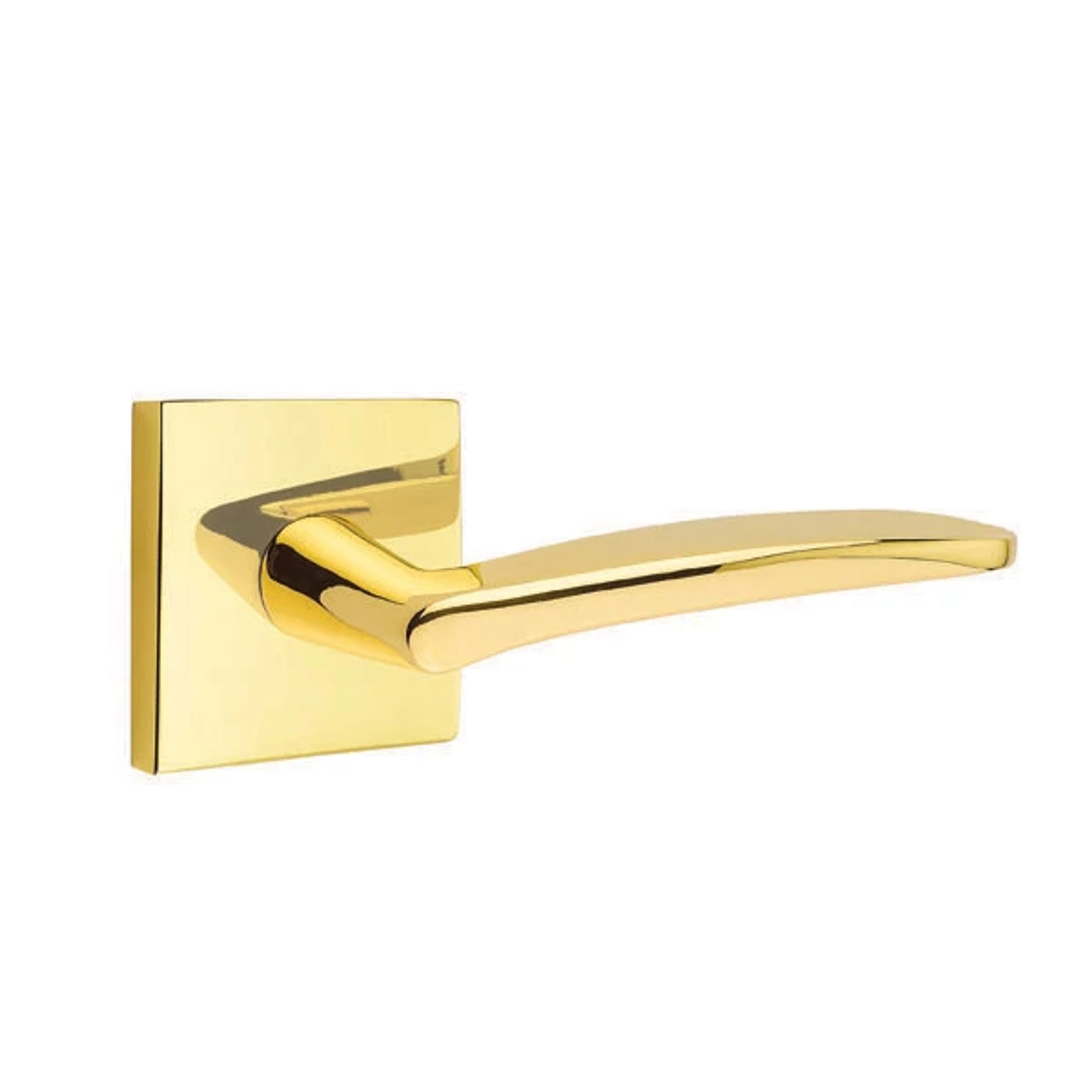 Emtek Poseidon Lever with Square Rosette in Unlacquered Brass