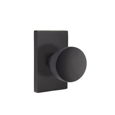 Emtek Laurent Knob with Modern Rectangular Rosette in Flat Black