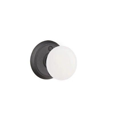 Emtek Madison Ivory Knob with #2 Rosette in Flat Black Steel