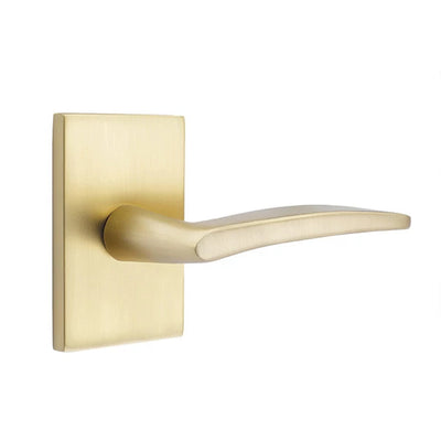 Emtek Poseidon Lever with Modern Rectangular Rosette in Satin Brass