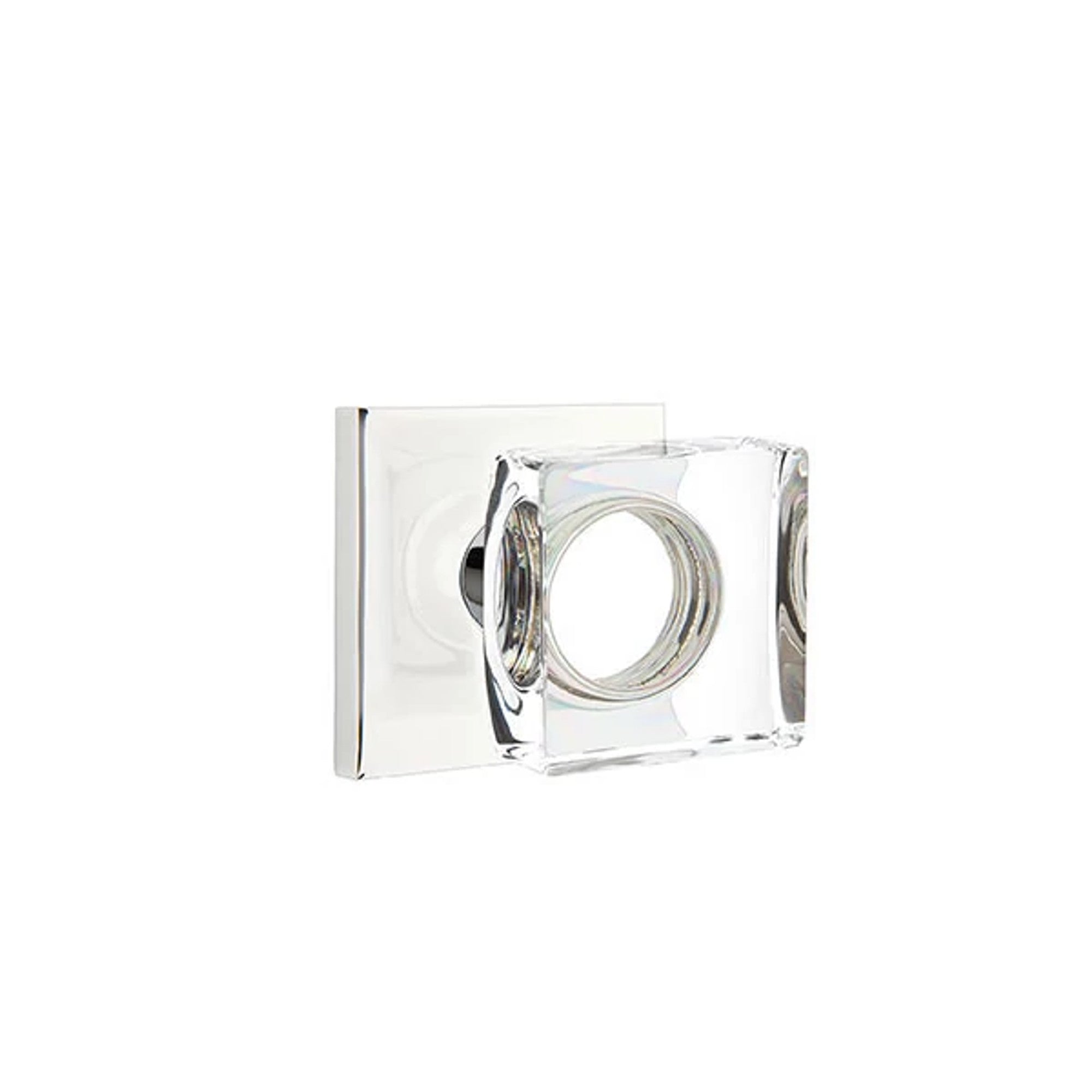 Emtek Modern Square Glass Knob with Square Rosette in Polished Chrome