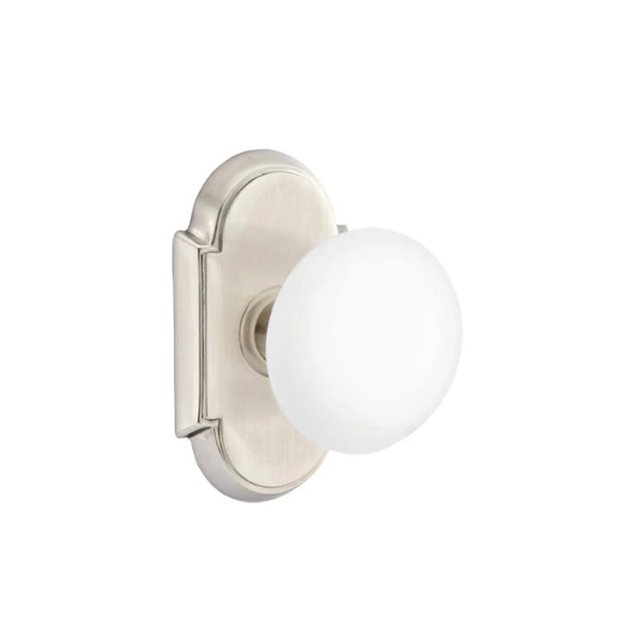 Emtek Ice White Knob with #8 Rosette in Satin Nickel