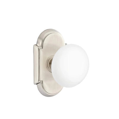 Emtek Ice White Knob with #8 Rosette in Satin Nickel
