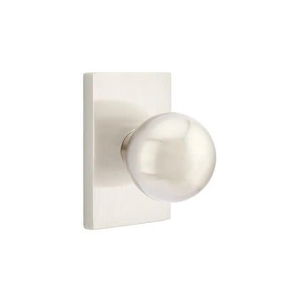 Emtek Orb Knob with Modern Rectangular Rosette in Satin Nickel