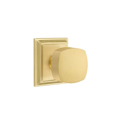 Emtek Freestone Knob with Wilshire Rosette in Satin Brass