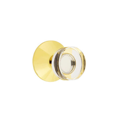 Emtek Modern Disc Glass Knob with Modern Rosette in Unlacquered Brass