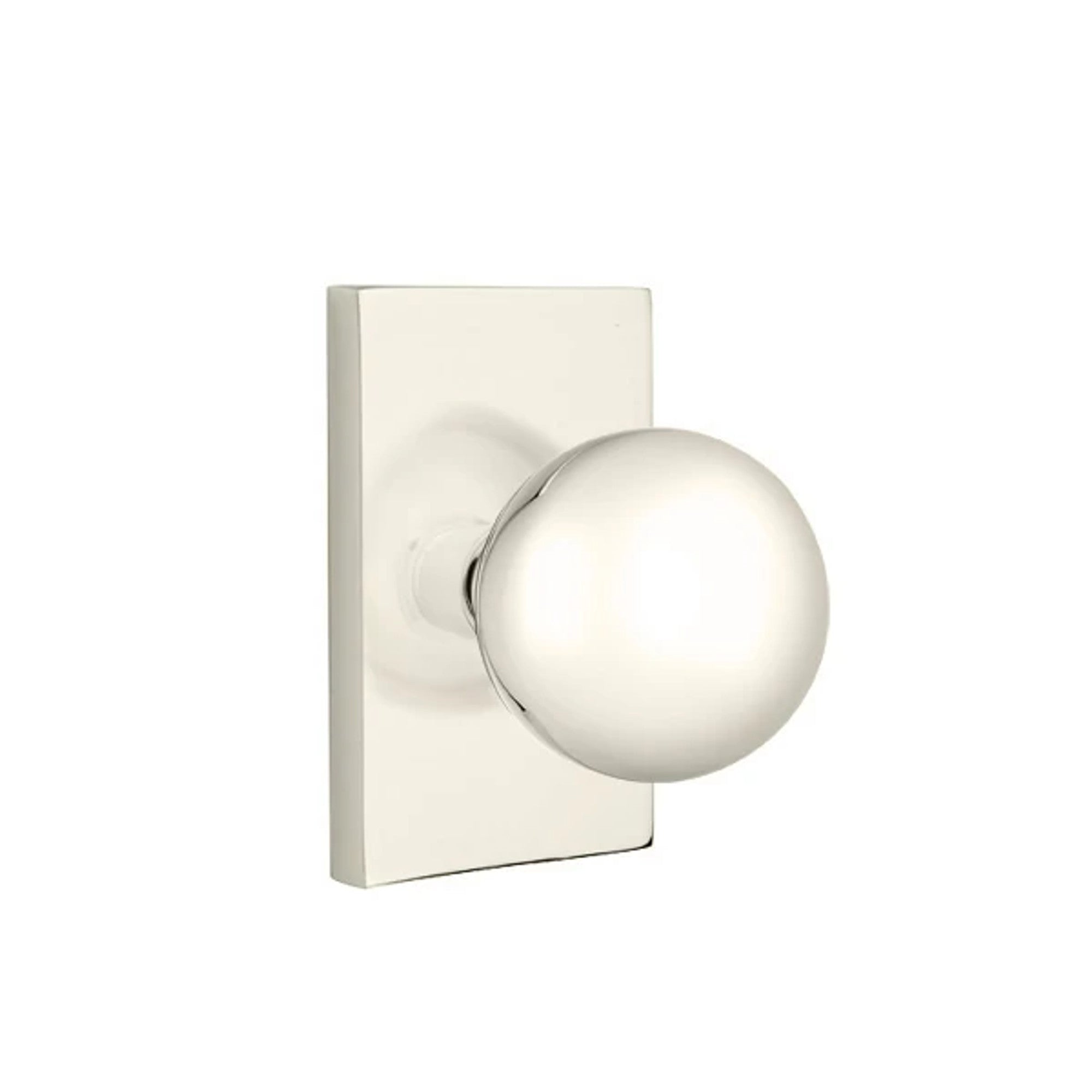 Emtek Orb Knob with Modern Rectangular Rosette in Polished Nickel