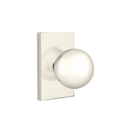 Emtek Orb Knob with Modern Rectangular Rosette in Polished Nickel